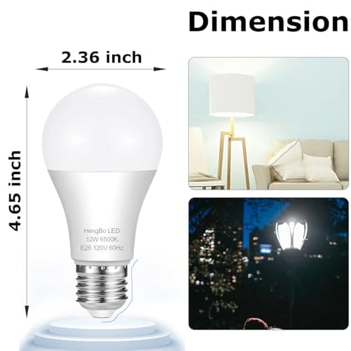 HengBo LED Light Bulbs 100 Watt Equivalent, 6500K Daylight 1200LM White Light Bulb, 12W Non-Dimmable, E26 Standard Medium Base Bulb for Bathroom, Kitchen, Living Room (Pack of 4) view 5