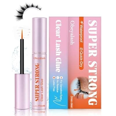 Strong Hold Strip Lash Glue Long Lasting, Waterproof Eyelash Glue for Sensitive Eyes, Latex-Free Quick Dry Clear Eyelash Glue, Precision Brush Tip for Beginner Friendly by Obeyalash (White 0.17oz)