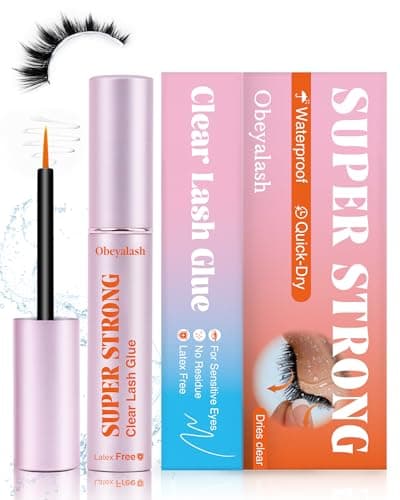 Strong Hold Strip Lash Glue Long Lasting, Waterproof Eyelash Glue for Sensitive Eyes, Latex-Free Quick Dry Clear Eyelash Glue, Precision Brush Tip for Beginner Friendly by Obeyalash (White 0.17oz) — image 1