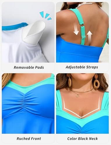 HUSKARY Tankini Swimsuits for Women Tummy Control Two Piece Bathing Suit Flowy Swim Tank Top with Boyshorts view 5