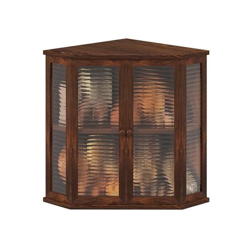 WouZglk Extra Large Corner Bread Box for Kitchen Countertop, 16.5 Inch Charred Pine 2-Tier Breadbox with Glass Wavy Door Panel, Vintage Farmhouse Style Wood Design (Pine Wood) — image 1