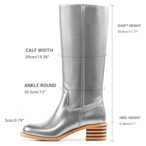 WIRALOMI Women's Knee High Campus Boots Square Toe Chunky Block Low Heel Vintage Long Boots for Women Wide Calf view 6