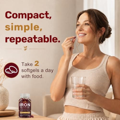 Iron 65mg 8-in-1 Multivitamin with B-Complex, B12 & Folate - 150 Softgels | Multivitamin with iron 65mg + B-Complex, Vitamin C, D3, E & Folate for blood & energy*. 2 daily, 75 day supply view 6