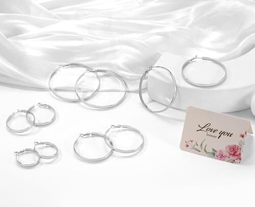 DHZJTSL 5mm Wide Gold Hoop Earrings for Women, 14K Gold Plated Big Chunky Hoop Earrings with S925 Sterling Silver Post, Hypoallergenic Lightweight Earrings Jewelry for Women 30/40/50/60/70mm view 4