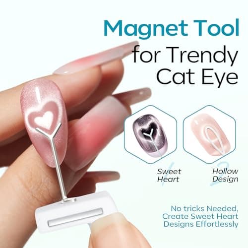 Modelones 5D Automatic Cat Eye Magnet for Nails, 5Pcs Circle Nail Magnet Tool for Cat Eye Gel Polish, 360 Rotating Cat Eye Magnet Tool, U-Shaped&Ball Magnet&Hole&Heart Magnets for Glass Bead Nail Art view 7