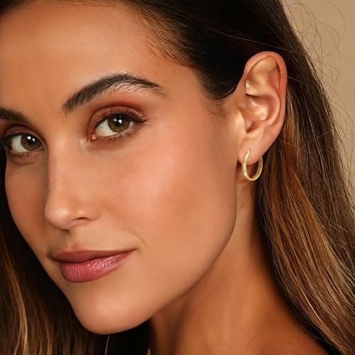 USESMTLE 14K Gold Earrings for Women Gold Hoop Earrings for Women | Lightweight Gold Hoop Earrings 14K Gold Earrings for Women Radiant Gold Hoop Earrings for Women Latch-Back 15/20/25/30/40mm view 3