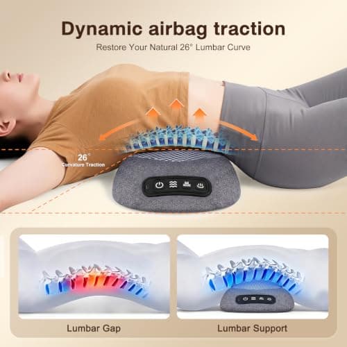 Amkish 3-in-1 Triple Fusion Back Massager with Heat, Vibration & Stretching | Dynamic airbag stretching, memory foam cushion, lumbar support pillow, perfect ergonomic relief for bed, office chair, or car view 3