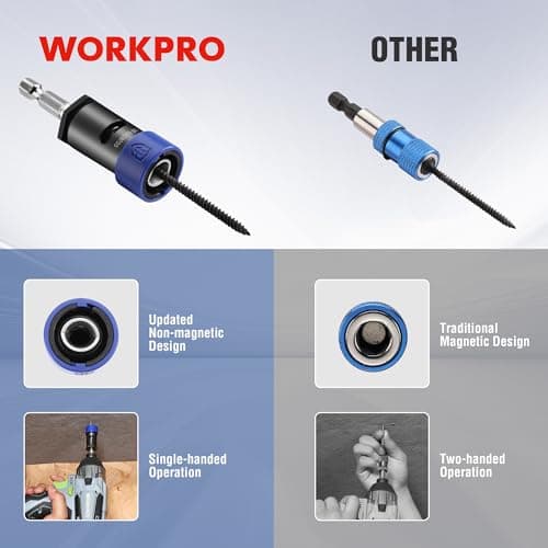WORKPRO Drywall Screw Setter/Extractor Impact Bit Holder, Come with 10*Protective Rings, 2 * 1" PH2 Impact Bits, Single-Handed Operation for DIY Drywall Object view 4