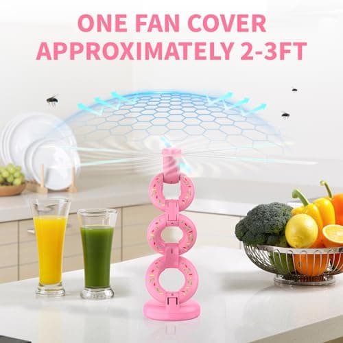 Fly Fans for Tables Fly Repellent Outdoor Keep Flies Away, Flies Spinner Table Top with Holographic Blades, Bug Traps for Picnic, Party, BBQ (Pink) view 6