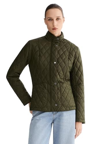 Orolay Women's Quilted Lightweight Puffer Jacket Slim Fit Padded Coat Casual Zip Up Outerwear with Pockets Green Small