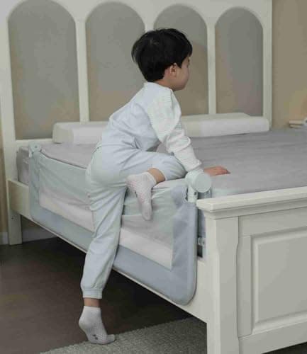Grelife Foldable Bed Rail for Toddlers, Tall Toddler Bed Rails for Twin, Full, Queen Bed, Baby Bed Rail Guard with Reinforced Metal Frame & Breathable Mesh (1, Gray, 59.0") view 2