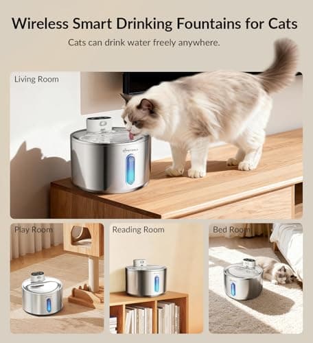 Cat Water Fountain Stainless Steel,135fl-oz/4L Wireless Cat Fountain Battery Operated Pet Fountain with 5 Filters for Dogs Cats Indoor view 2