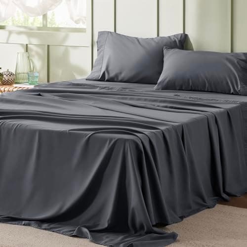 Bedsure California King Sheet Sets - 4 Pieces Soft Cal King Sheets - Breathable & Cooling - Hotel Luxury - Easy Care Polyester Microfiber Bedding for Women, Men, Dark Grey — image 1