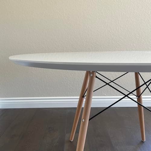 Mod Made Paris Tower White Round Wood Dining Table 47" for 4-6 People Mid-Century Inspired Design view 4