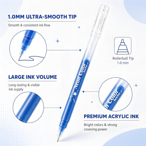 Acrylic Gel Pens for Coloring, 10 Blue Gel Pens with A5 Sketchbook view 6