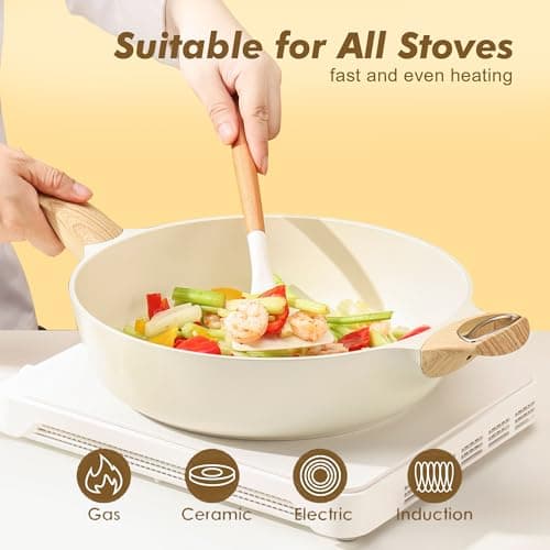 SENSARTE Ceramic Nonstick Frying Pan Skillet with Lid, 12 Inch Large Deep Frying Pan, 5 Qt Saute Pan, Induction Pan, Healthy Non Toxic Cooking Pan with Helper Handle, PFOA PFAS PTFE Free view 4