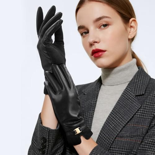 Winter Leather Gloves for Women PU Touchscreen Warm Driving Texting Gloves view 4