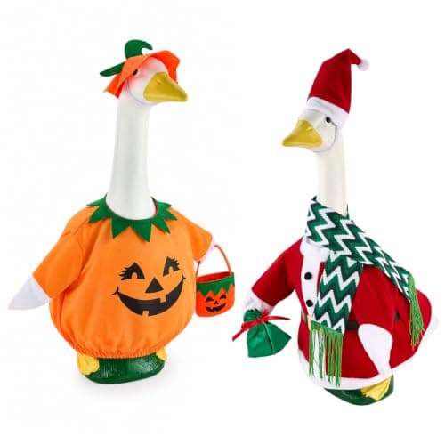 2 Set Porch Goose Outfits for Halloween and Christmas 23 Inch Goose Statue — image 1