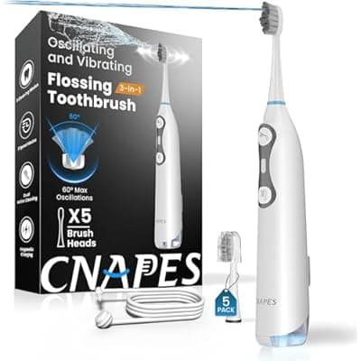 3-in-1 Electric Toothbrush with Water Flosser-Industry 1st(Fan-Shaped Jet), 2026 Upgraded Flossing Toothbrush with 3 Mode, 3 Speeds, 30 Day Battery for Plaque Removal,Sensitivity & Braces (White)