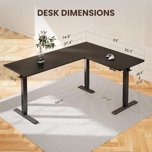 ErGear L Shaped Standing Desk, 75" x 63" Electric Adjustable Height Sit Stand Desk, Ergonomic Large Computer Table, Left & Right Interchangeable Installation, Suitable for Home Office Use, Black view 3
