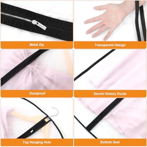 6 Pack Garment Bags 60 * 100cm, 40in PEVA Translucent Garment Covers, Suit Storage Bags, Dress Organizer Bags Used To Protect Shirts, Winter Coats, Jackets view 4