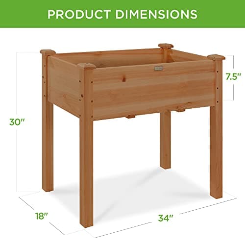 Best Choice Products 34x18x30in Raised Garden Bed, Elevated Wood Planter Box Stand for Kids, Backyard, Patio, Balcony w/Bed Liner, 150lb Capacity - Acorn Brown view 2