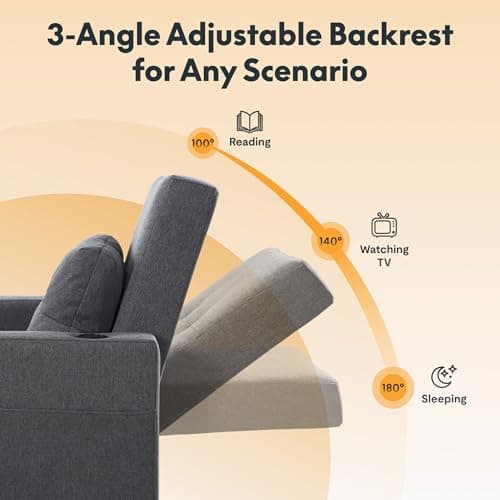 FLEXISPOT XCT2 Sleeper Chair Bed, Sofa Bed Chair 3 in 1 w/USB Port, Pillow, Cup Holders, Convertible Pull Out Bed W/Adjustable Backrest for Living Room Apartment Small Space, Grey view 3