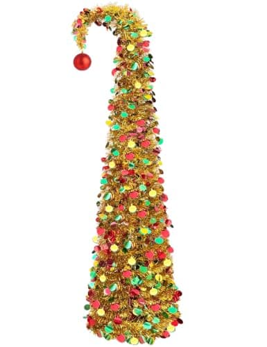 6 FT Pop Up Christmas Tree Curved with Lights & Ball for Christmas Decor view 2