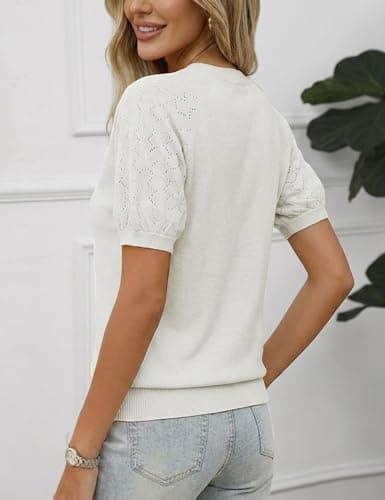 LaGracia Women's Puff Short Sleeve Sweater Spring Summer Tops V Neck Dressy Casual Tops 2026 Trendy view 4