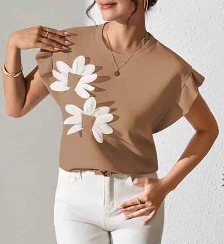 Pink Queen Womens Summer Tops 2026 Fashion Floral T Shirts Ruffle Cap Sleeve Casual Blouses view 2