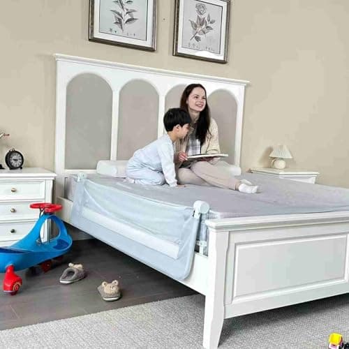 Grelife Foldable Bed Rail for Toddlers, Tall Toddler Bed Rails for Twin, Full, Queen Bed, Baby Bed Rail Guard with Reinforced Metal Frame & Breathable Mesh (1, Gray, 59.0") view 7