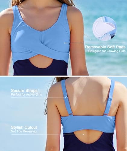 MFAVIP Girls One Piece Swimsuit Padded with Ruffle Skirt Girls Bathing Suit Adjustable Straps Teen Swimwear 9-16 view 5