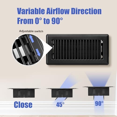 Floor Register 4x10, Floor Vent Covers for Home Floor, Sidewall, Heavy Duty Steel Walkable Floor Grates, Adjustable Air Vent Covers Rust Proof Finish, 4" x 10'' Floor Vent, 6 Pack, Black view 4