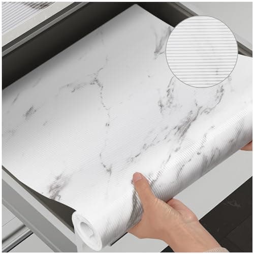 CLENAT Shelf Liner, Cabinet Liners for Kitchen Drawers Non-Adhesive, 11.8" W x 354.3" L Waterproof Plastic Paper, Durable EVA Cabinet Mat for Shelves, Refrigerator, Pantry, Cupboard, Ribbed Marble — image 1