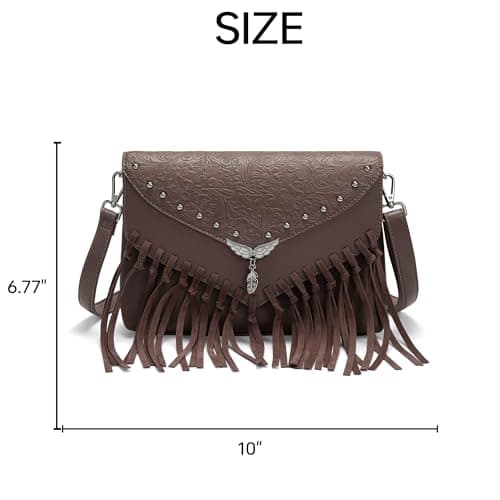 Goinsound Small Crossbody Bags for Women Boho Fringe Crossbody Purse With Studs Cowboy Chic Western Purses view 5