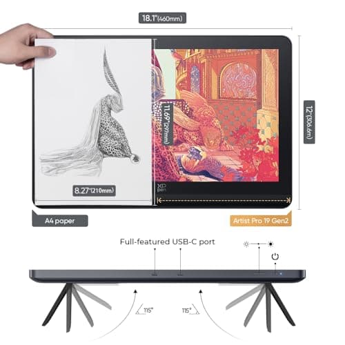 XPPen 4K UHD Artist Pro 19 Gen2 Drawing Tablet with Screen, 156% sRGB Graphic Tablet with 1.07 Billion Colors Anti-Glare Drawing Monitor with Dual 16384 Pen Pressure Stylus, Mini Keydial, 18.4" view 5