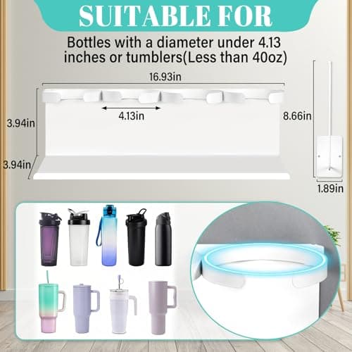 Magnetic Cup Holder for Fridge,8 Cups Water Bottle Organizer for Stanley 30 40 oz with Tumbler Lid Organizer,High Capacity Heavy Duty Kitchen Storage Rack Accessories view 5