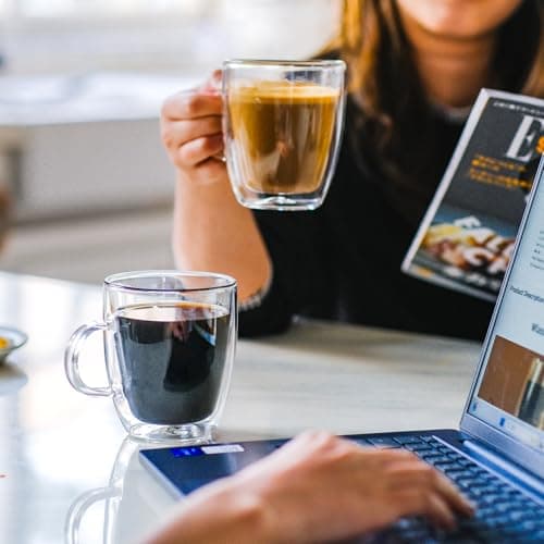 Wlasss Double Wall Insulated Glass Coffee Mugs set of 4-13 oz Clear Hand Blown Glass Coffee Cups with Handle for Cappuccino, Latte,Espresso,Tea Bags,Americano,Beverages, Gifts for Christmas view 6