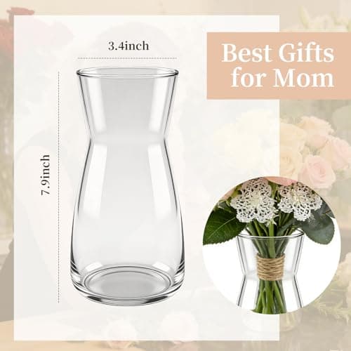 8 inch Clear Glass Flower Vases,Mom Gifts Mothers Day for Wife from Daughter Son,Birthday Gifts for Mom,Centerpiece Table Home Indoor Desk Decor view 3