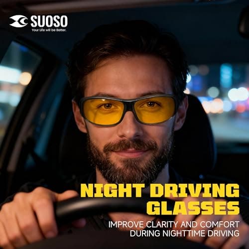 suoso Night Driving Glasses Fit Over Eyeglasses for Men Women, Anti Glare Polarized Night Vision Glasses HD Yellow Lens view 2