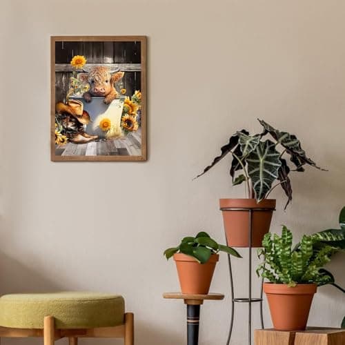 Cow Diamond Painting Kits for Adults Beginners - 5D Cow and Flower Diamond Art Kits for Adults,DIY Round Full Diamond Gem Art Suitable for Home Wall Decor Gifts(11.8x15.7in) view 3