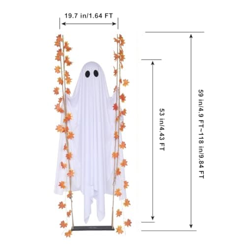 Swinging Ghost Outdoor Decor,4.4FT Halloween Decorations Outdoor Indoor with Ghost on A Swing for Outside Garden Yard Porch Tree,Hanging Large Spooky Cute Ghosts with String Lights for Party view 3