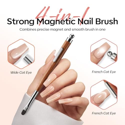 modelones Acrylic Nail Brush with Cat Eye Magnet, Flat Gel Nail Polish Brushes 3-in-1 Cateye Gel Polish Nail Magnet Double Head Nail Design Tool Pen Cat Eye Gel Nail Art Brush Professional Manicure view 2