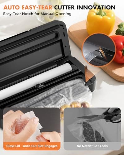 UPRUBE Vacuum Sealer for Food, 95kPa Food Saver Vacuum Sealer Machine, 135W Fast-Sealing with Easy Tear Cutter, Built-in Bag Storage, 9-in-1 Compact Food Vacuum Sealer Machine with 10 ft Bag Roll view 5