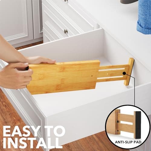 SpaceAid Bamboo Dresser Drawer Dividers 6 Pack, 4.65“ High Adjustable 12.5“-17” Drawer Organizers, Expandable Organization for Clothing, Clothes, Dressers, Natural view 4