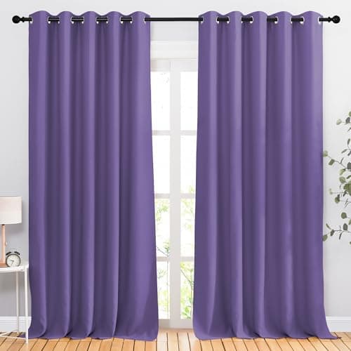 NICETOWN Blackout Lilac Purple Curtains & Drapes for Bedroom - Noise Reducing Thermal Insulated Solid Grommet Room Darkening Window Drapes for French Door (2 Panels, 66 x 90 Inch) view 1