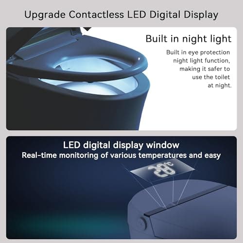 EIYHOME Smart Toilet,One Piece Toilet with Auto Open Close, Auto Flush, Foot Sensor Operation, Heated Seat，Warm Water & Dryer，Night Light，LED Display,White Remote Control view 6