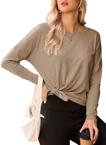 Dokotoo Women's Casual Long Sleeve 2026 T Shirt Crewneck Side Split Fall Tie Knot Pullover Loose Tunic Tops — image 1