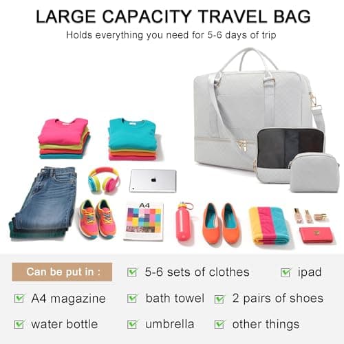 Travel Duffle Bag for Women Carry on Bags Overnight Weekender Bags Toiletry Hospital Gym Bag with Shoe Compartment 3pcs Set view 4