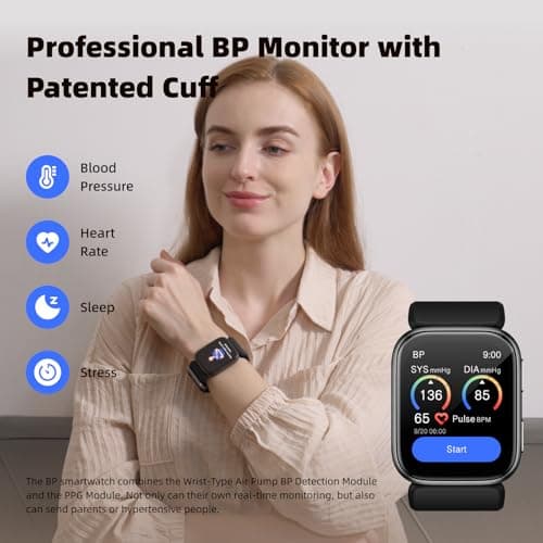 BP Doctor Smart Watch Blood Pressure, 1.95'' Blood Pressure Watch with Air Pump Cuff, Watch with Blood Pressure Sleep Monitor Sports Tracking for Android iOS Supports Data Sharing, Reminder Monitoring view 3
